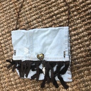 Handmade denim and leather bag
